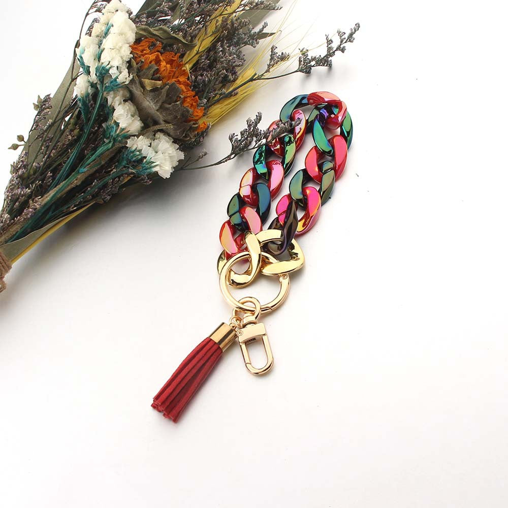Wholesale Bright Color PU Tassel Acrylic Bracelet Keychain
